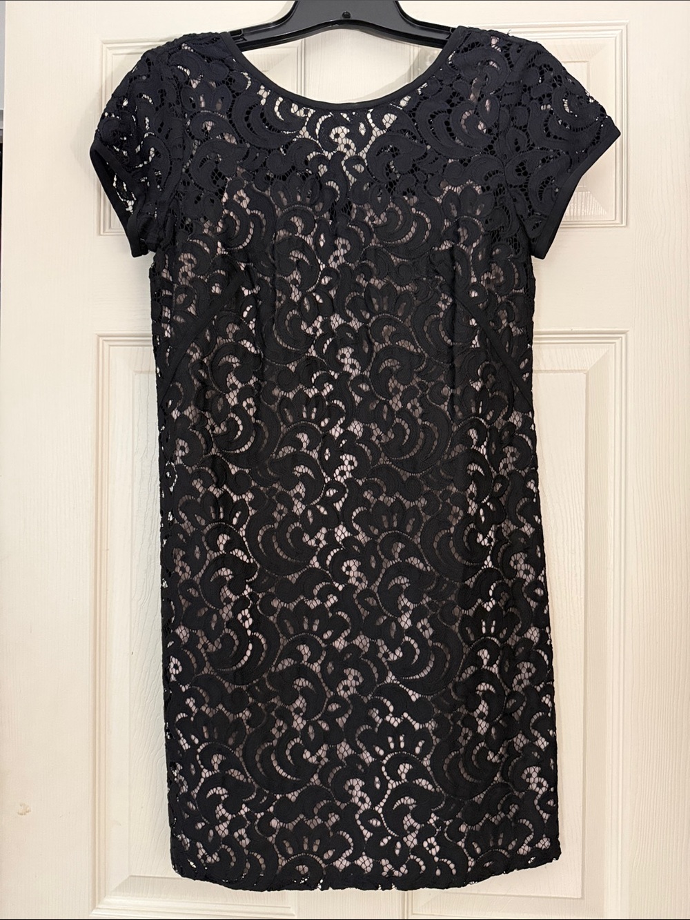 LOFT Black Lace Dress with Nude Underlay
